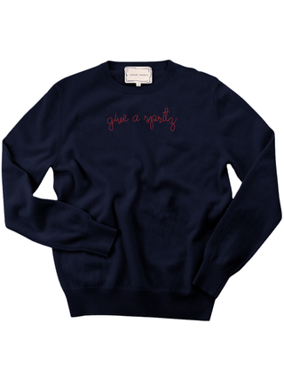 "give a spritz" Women's Crewneck Cashmere Core LINGUA FRANCA NYC Navy XS