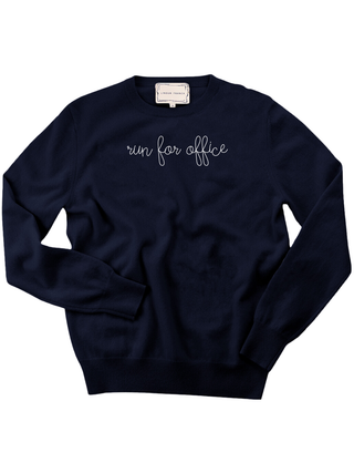 "run for office" Women's Crewneck Cashmere Core LINGUA FRANCA NYC Navy XS