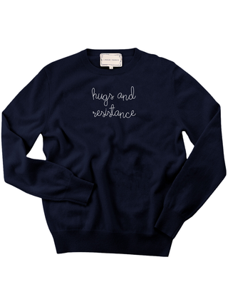 "hugs and resistance" Women's Crewneck Cashmere Core LINGUA FRANCA NYC Navy XS