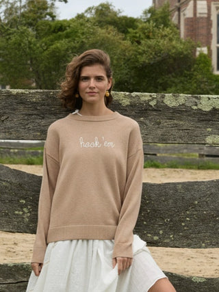 "school spirit" Custom Maxine Sweater Cotton Cashmere LINGUA FRANCA NYC Oatmeal XS