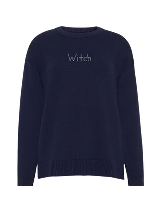 "witch" Maxine Sweater Cotton Cashmere LINGUA FRANCA NYC Navy XS