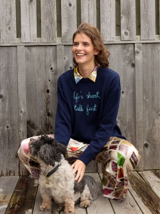 "life's short, talk fast" Maxine Sweater Cotton Cashmere LINGUA FRANCA NYC