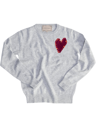 Felt Heart Crewneck Cashmere Core LINGUA FRANCA NYC Smoke XS