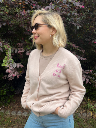 "teach eat love" Oversized Cluny Cardigan Cashmere Core LINGUA FRANCA NYC