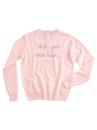 "wish you were here..." Crewneck Sweater Lingua Franca NYC Inc. XS Pale Pink 