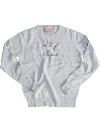 "all light all love" Women's Crewneck Cashmere Core LINGUA FRANCA NYC Smoke XS