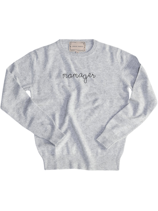 "momager" Women's Crewneck Cashmere Core LINGUA FRANCA NYC Smoke XS