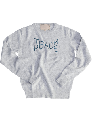 "teach peace" Women's Crewneck Cashmere Core LINGUA FRANCA NYC Smoke XS