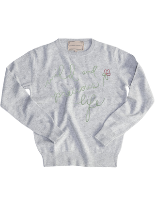 "wild and precious" Women's Cashmere Crewneck Cashmere Core LINGUA FRANCA NYC Smoke XS