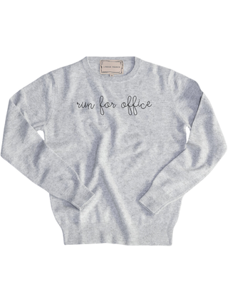 "run for office" Women's Crewneck Cashmere Core LINGUA FRANCA NYC Smoke XS