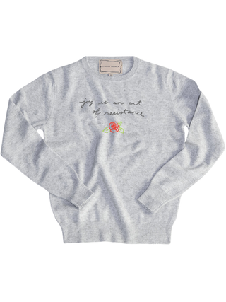 "joy is an act of resistance" Women's Crewneck Cashmere Core LINGUA FRANCA NYC Smoke XS