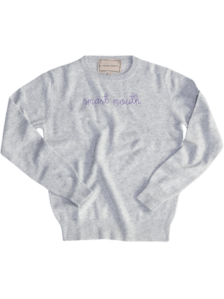 "smart mouth" Women's Crewneck Cashmere Core LINGUA FRANCA NYC Smoke XS
