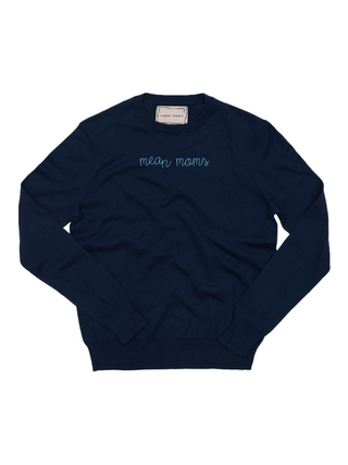 "mean moms" Women's Cotton Silk Crewneck Cashmere Core LINGUA FRANCA NYC Navy XS