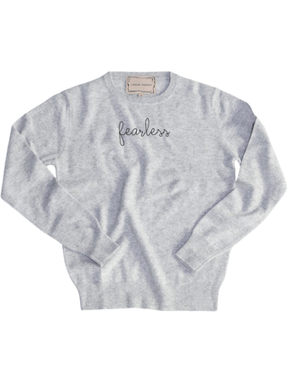 "fearless" Women's Crewneck Cashmere Core LINGUA FRANCA NYC Smoke XS