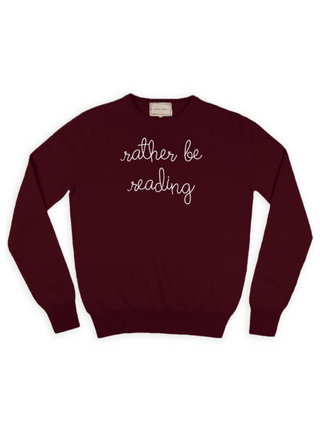 "rather be reading" Crewneck Sweater Lingua Franca NYC Maroon XS 