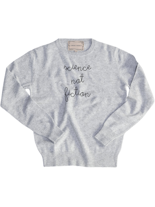 "science not fiction" Women's Crewneck Cashmere Core LINGUA FRANCA NYC Smoke XS
