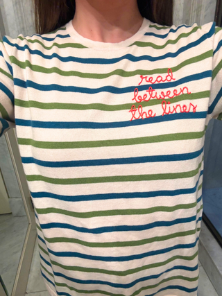 "read between the lines" Striped Mara Crewneck Cotton Silk LINGUA FRANCA NYC
