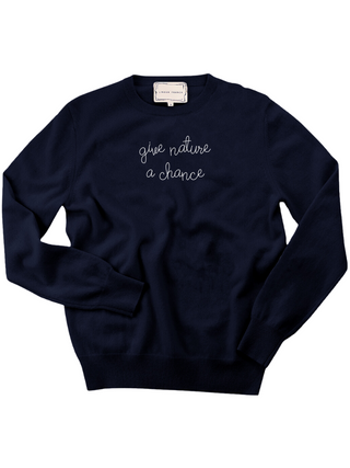 "give nature a chance" Women's Crewneck Cashmere Core LINGUA FRANCA NYC Navy XS