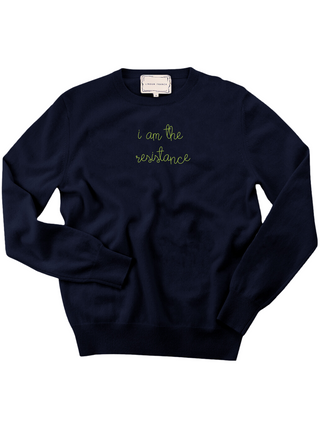 "i am the resistance" Women's Crewneck Cashmere Core LINGUA FRANCA NYC Navy XS