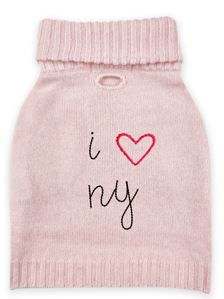 "i heart ny" Dog Sweater Wool Lingua Franca NYC Pale Pink XS