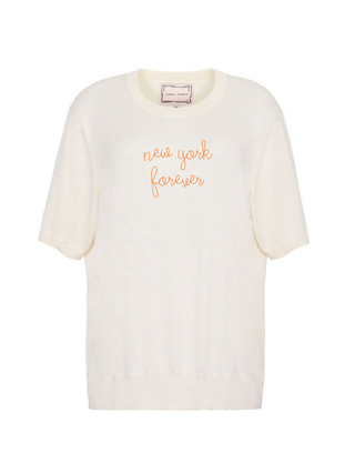 "new york forever" Silk Cashmere Short Sleeve Crewneck
