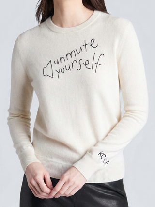 "unmute yourself" Women's Crewneck Cashmere Core LINGUA FRANCA NYC