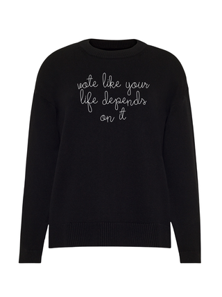 "vote like your life depends on it" Maxine Sweater Cotton Cashmere Core LINGUA FRANCA NYC Black XS