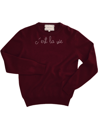 "c'est la vie" Crewneck Sweater Lingua Franca NYC Maroon XS 