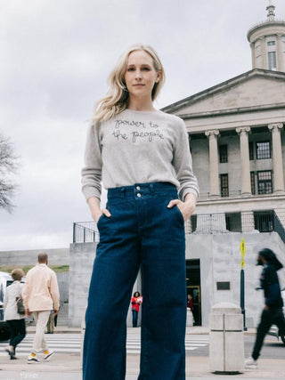 Custom Women's 100% Cashmere Crewneck Sweater Cashmere Core LINGUA FRANCA NYC Smoke XS