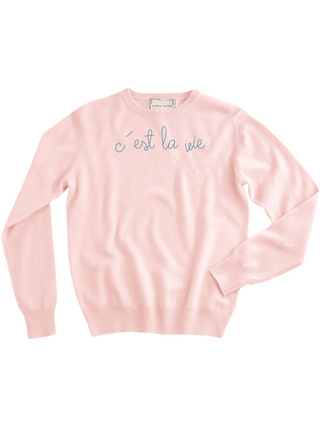 "c'est la vie" Crewneck Sweater Lingua Franca NYC Pale Pink XS 