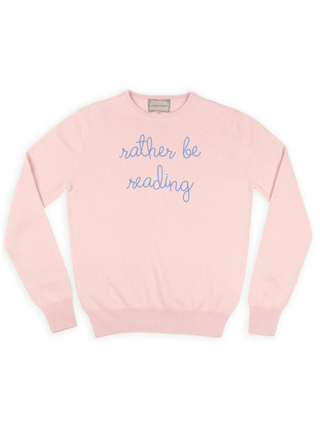 "rather be reading" Crewneck Sweater Lingua Franca NYC Pale Pink XS 