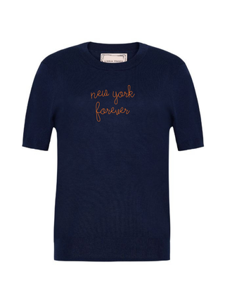 "new york forever" Silk Cashmere Short Sleeve Crewneck