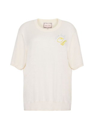 "ciao bella" with lemons Silk Cashmere Short Sleeve Crewneck