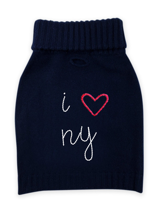 "i heart ny" Dog Sweater Wool Lingua Franca NYC Navy XS