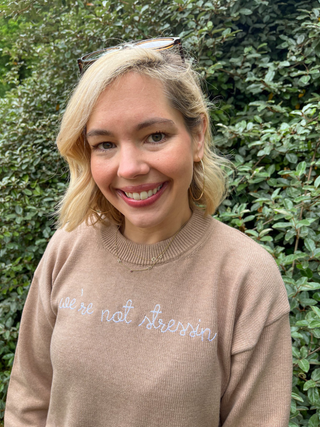 "we're not stressin'/we're just livin'" Maxine Sweater Cotton Cashmere Core LINGUA FRANCA NYC