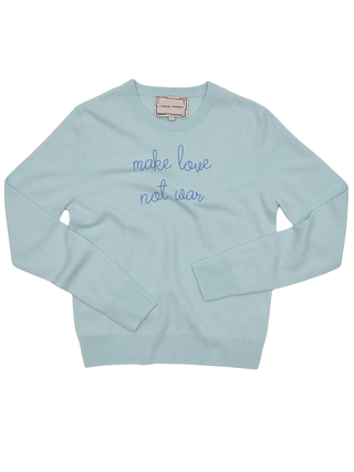 "make love not war" Women's Crewneck Cashmere Core LINGUA FRANCA NYC Seafoam XS