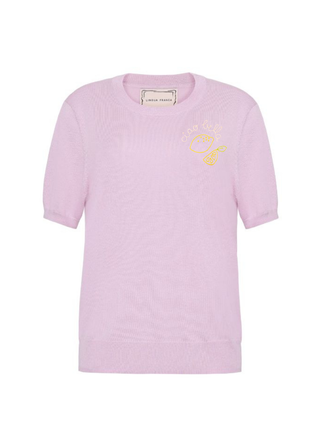 "ciao bella" with lemons Silk Cashmere Short Sleeve Crewneck
