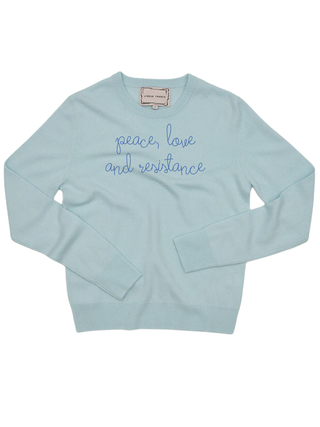 "peace, love and resistance" Women's Crewneck Cashmere Core LINGUA FRANCA NYC Seafoam XS
