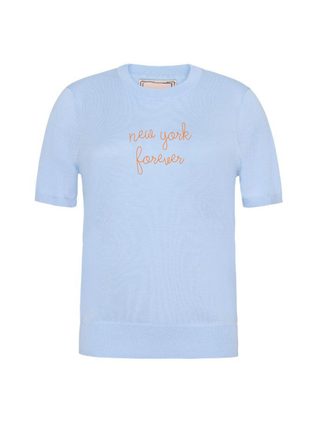 "new york forever" Silk Cashmere Short Sleeve Crewneck