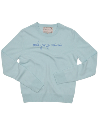 "mahjong mama" Women's Crewneck Cashmere Core LINGUA FRANCA NYC Seafoam XS