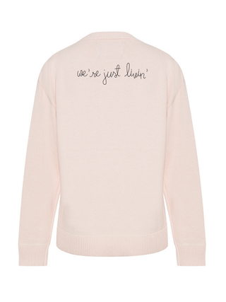 "we're not stressin'/we're just livin'" Maxine Sweater Cotton Cashmere Core LINGUA FRANCA NYC
