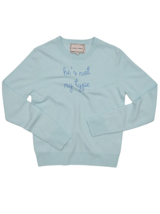 "he's not my type" Women's Crewneck Cashmere Core LINGUA FRANCA NYC Seafoam XS