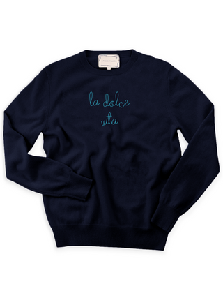 "la dolce vita" Crewneck Sweater Lingua Franca NYC Navy XS 