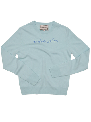 "in vino veritas" Women's Crewneck Cashmere Core LINGUA FRANCA NYC Seafoam XS