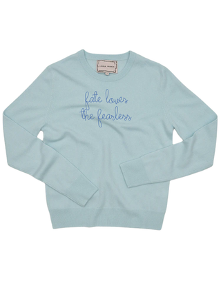 "fate loves the fearless" Women's Crewneck Cashmere Core LINGUA FRANCA NYC Seafoam XS