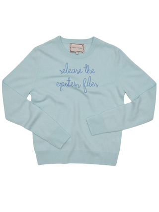 "release the epstein files" Women's Crewneck Cashmere Core LINGUA FRANCA NYC Seafoam XS
