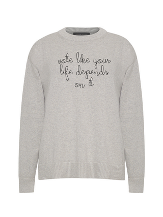 "vote like your life depends on it" Maxine Sweater Cotton Cashmere Core LINGUA FRANCA NYC Smoke XS