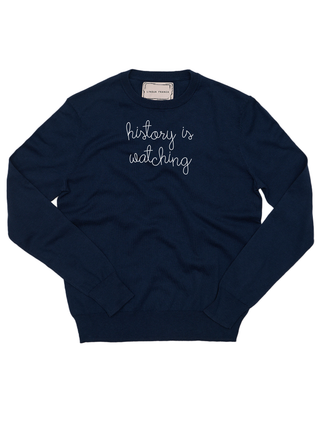 "history is watching" Cotton Silk Crewneck Cotton Silk LINGUA FRANCA NYC Navy XS