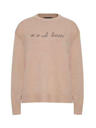 "we're not stressin'/we're just livin'" Maxine Sweater Cotton Cashmere Core LINGUA FRANCA NYC Oatmeal XS