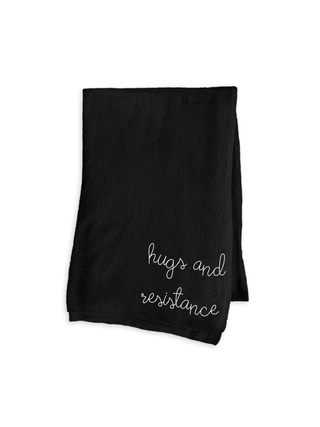 "hugs and resistance" Scarf Cashmere Core LINGUA FRANCA NYC Black